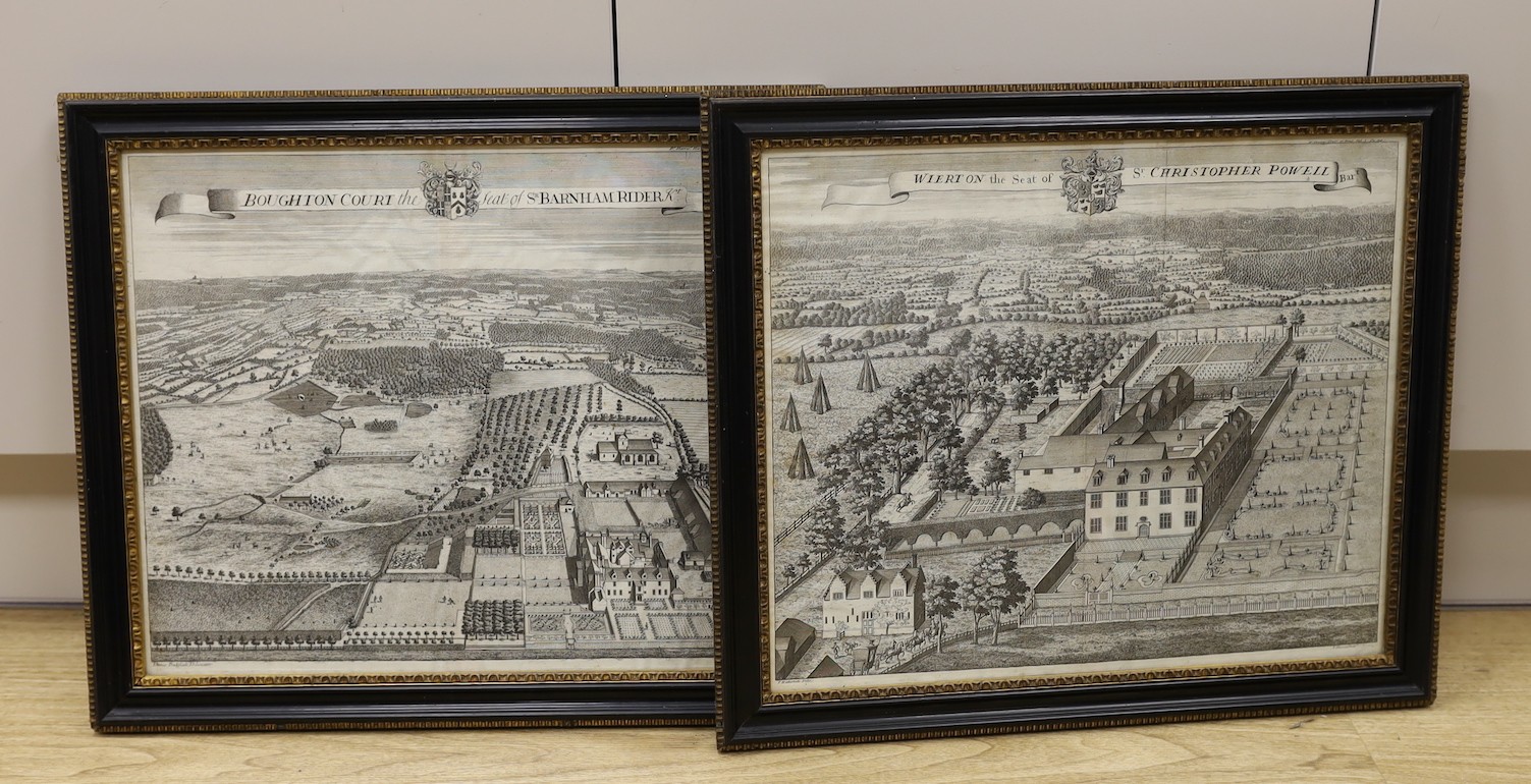 Harris after Badeslade, two engravings, Views of Boughton Court and Wierton, 35 x 42cm